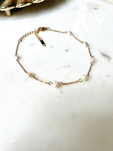 COLADA | Tarnish-Free | Anklet | Stainless Steel + Pearls | Gold