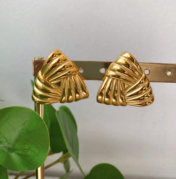 MARIE | Tarnish Free | Gold/Silver Chunky Woven Triangular Stud | Earrings