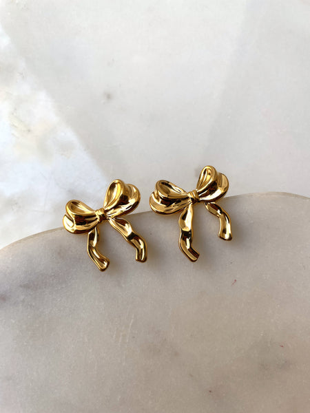 PICTURE PERFECT | Tarnish-Free | Gold Textured Bow | Earring