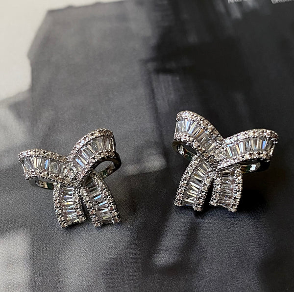 ESMERALDA | Silver Luxury Cubic Zirconia | Bow Stud | Earrings