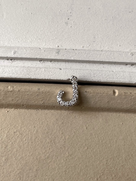 DAZZLING SILVER ARABIC INITIAL EARRING | Cubic Zirconia | SINGLE PIECE