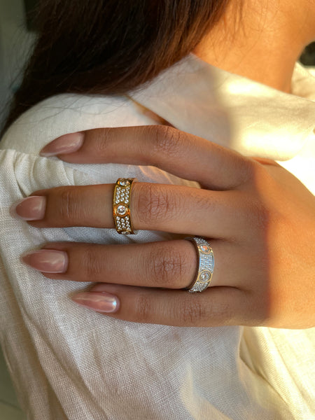 VIP | Tarnish Free | Stainless Steel | Gold/Silver Chunky Encrusted | Ring (1 piece)