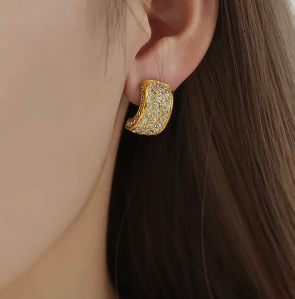 MYSTIC | Tarnish-Free | Gold Cubic Zirconia Encrusted Chunky | Earring