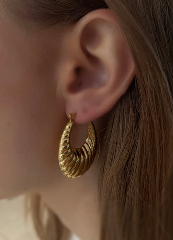 SHELLED HOOPS | Tarnish Free | Gold Chunky Shell Hoop | Earrings