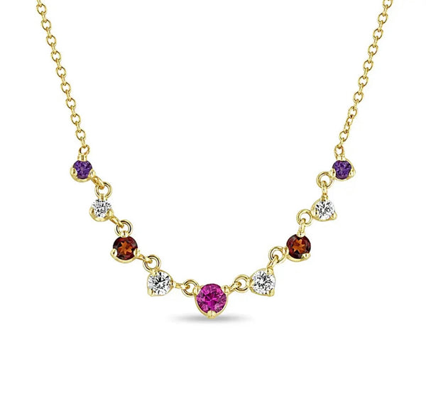 PETAL | S925 Sterling Silver I 18ct Gold Plated I Cubic Zirconia | Pink/Purple/Clear Linear Necklace