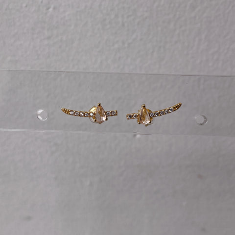 RENATA | S925 Sterling Silver | 18k Gold Plated I Nude Cubic Zirconia | Teardrop Linear Stud | Earring