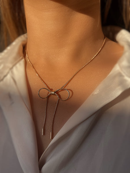 ROMY | Tarnish Free | Stainless Steel | Gold Thin Bow Tie | Necklace