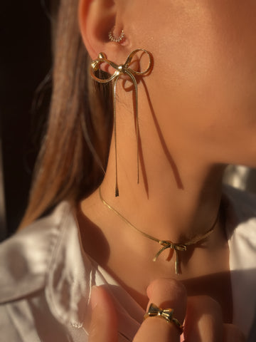 VELVETINA | Tarnish-Free | Gold/Silver Maxi Chain Bow | Earring