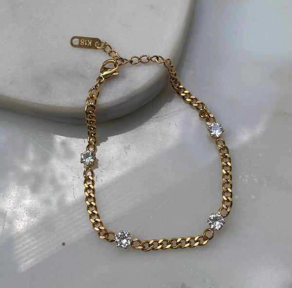 DIAMOND MILK | Tarnish Free | Cubic Zirconia | Gold Cuban Necklace/Bracelet