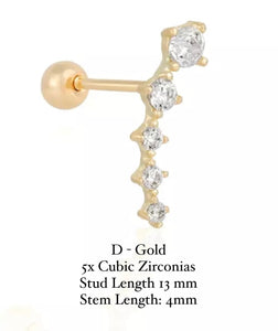 BALL-BACK LINEAR STUDS I S925 Sterling Silver | 18ct Gold/Platinum Plated | Cubic Zirconia