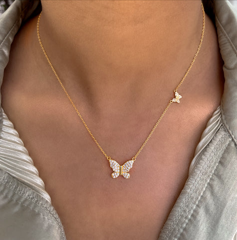 YARA | S925 Sterling Silver I 18k Gold/Platinum Plated I Cubic Zirconia Double Butterfly Necklace