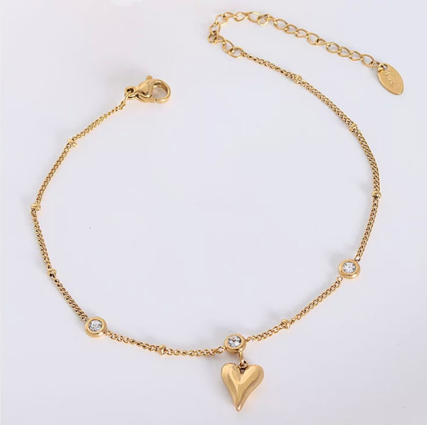 LOVERGIRL | Tarnish-Free | Gold Heart and Cubic Zirconia | Anklet