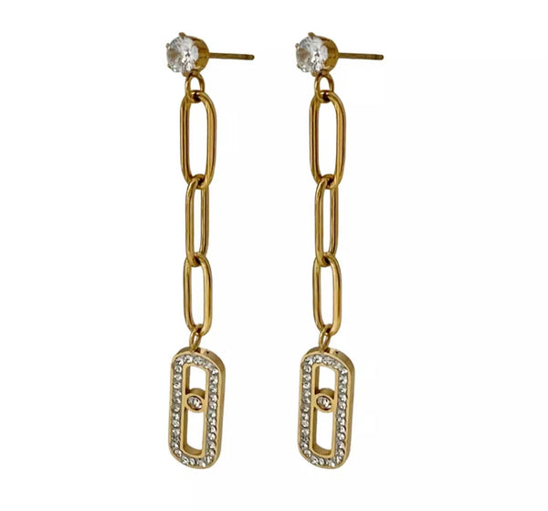 LAILA | Tarnish-Free | Gold Cubic Zirconia Paperclip | Dangle Earring