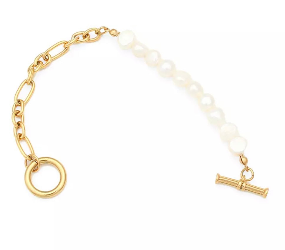 SERENDIPITY | Tarnish-Free | Chunky Gold Link and Pearl Toggle | Necklace/Bracelet