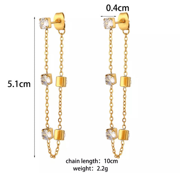 NIHAL | Tarnish-Free | Cubic Zirconia Chain Stud | Earring