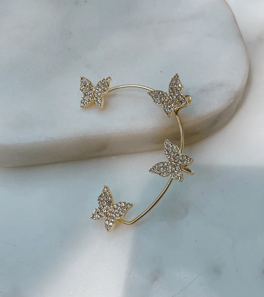 BUTTERFLY EAR CUFF | Gold/Silver Butterfly Diamanté | Ear Cuff (Single Piece)