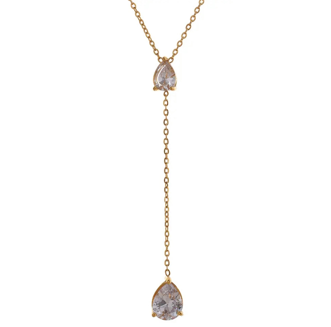 EVELYN | Tarnish-Free | Gold Cubic Zirconia Emerald/Clear Teardrop  | Necklace