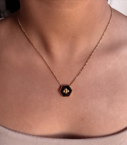 QUEEN BEE | Tarnish Free | Gold Black/Emerald Bee Pendant | Necklace