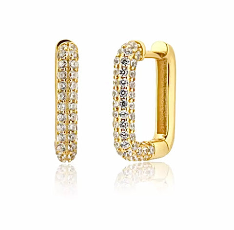 LONDON | S925 Sterling Silver | 18k Gold Plated | Cubic Zirconia Pavè | Rectangular Hoops