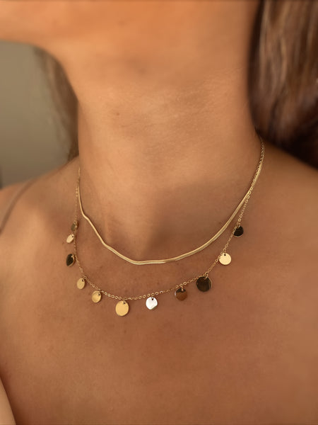 JARITHA | Gold Snake and Disk Double Layer | Tarnish Free | Necklace