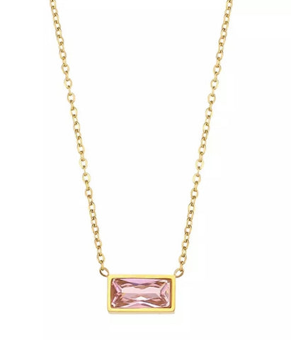 ZINNIA | Tarnish Free | Gold Cubic Zirconia Rectangular Pendant | Necklace