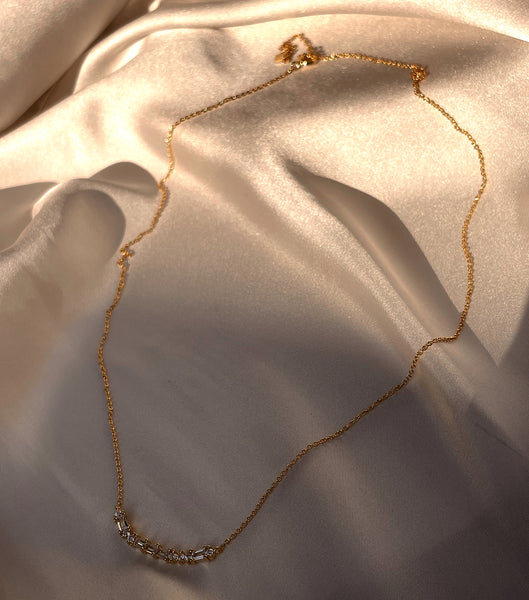 ALESSIA | S925 Sterling Silver | 18ct Gold/Platinum Plated | Linear Encrusted Bar Necklace