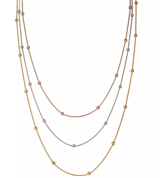 TRIPLE LAYER ESSENTIALS | Tarnish Free | Dainty Ball Triple Layer Gold Silver Rose-Gold |  Necklace