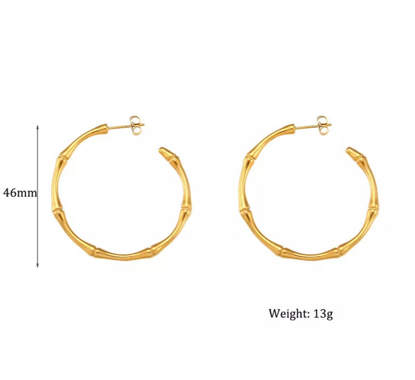 BAMBOO HOOPS | Tarnish-Free | Gold Bamboo Large Hoop | Earring