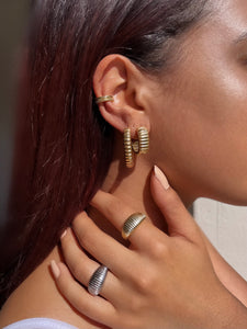 Dune | Gold Plated | Tarnish Free Ridged Hoops